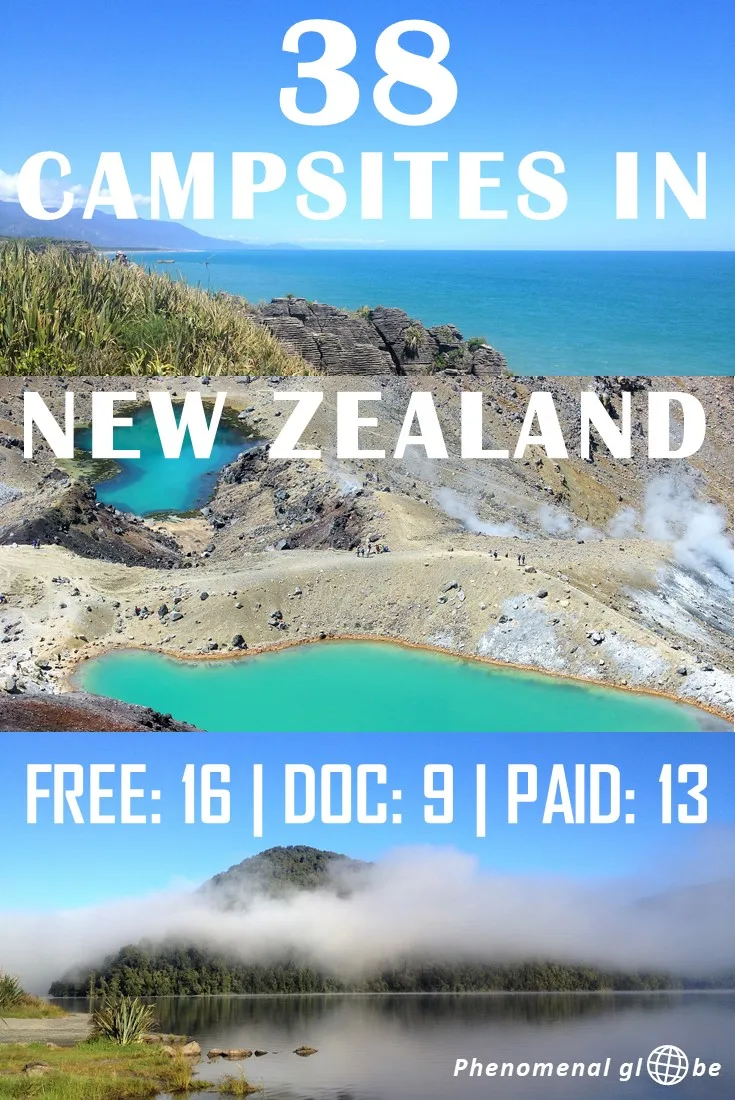 Going on a road trip in New Zealand and looking for campsites? Check out these 38 great sites on the North and South Island. In this New Zealand camping guide you can find the location of 16 free campsites, 9 beautiful DOC (Department of Conservation) camp spots and 13 very affordable holiday parks. #NewZealand #camping #roadtrip