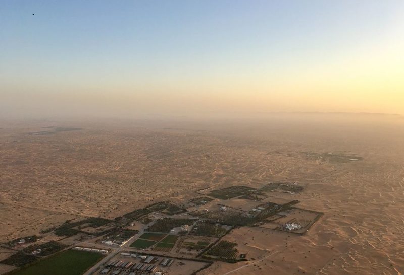 Sunrise hot air balloon flight over the Dubai desert