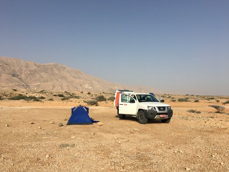 Wild camping in Oman - tent and 4WD