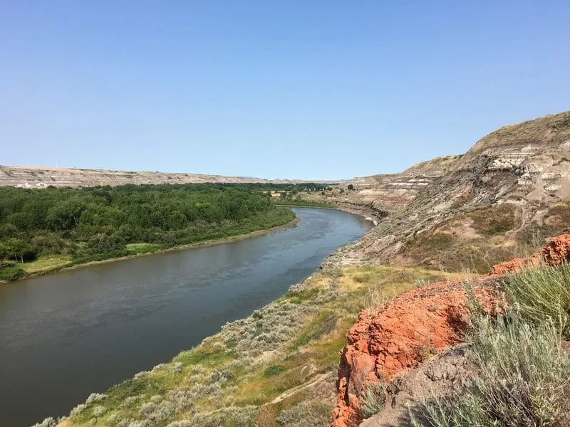 View over the Red Deer River - Hoodoo trail south of Drumheller - Star Mine Suspension Bridge