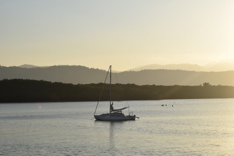 Sunset and sailing boat in Port Douglas Australia