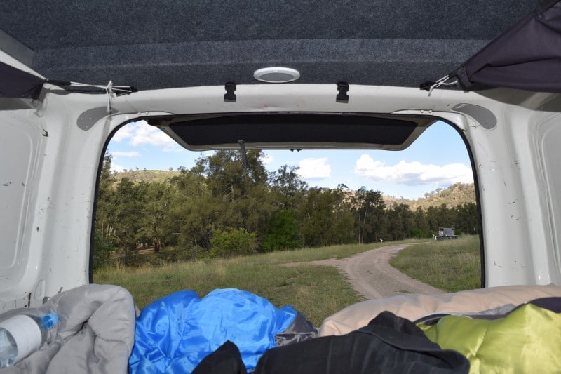 View from the back of a campervan in Australia