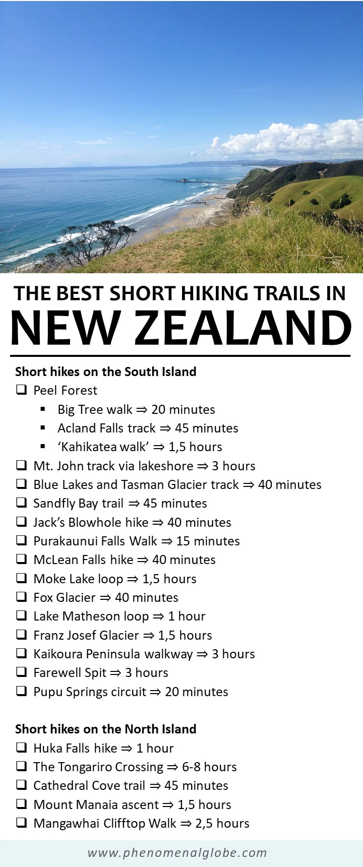 The best short hiking trails in New Zealand on the North and South Island. #NewZealand #Hiking #Tramping