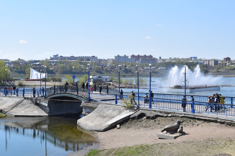 Fountain in the Angara river Irkutsk