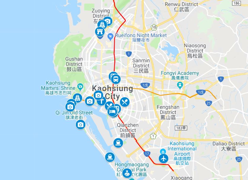 Kaohsiung itinerary map