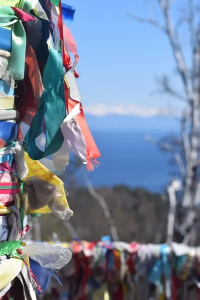 Viewpoint Lake Baikal prayer ribbons