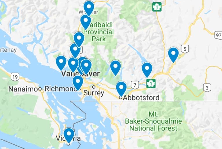Vancouver day trips map