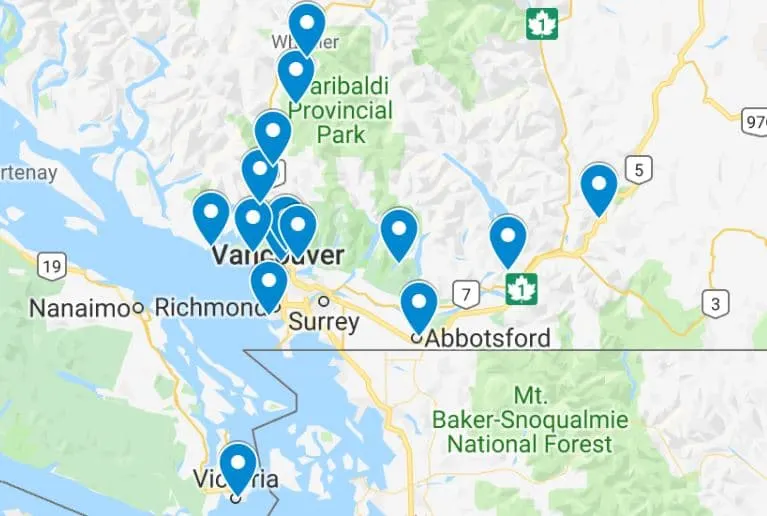 Vancouver day trips map