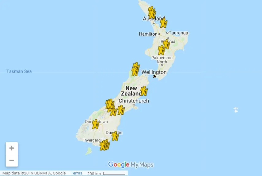 Short New Zealand hikes map
