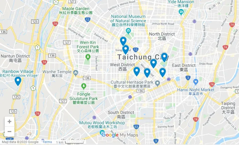 Taichung itinerary map