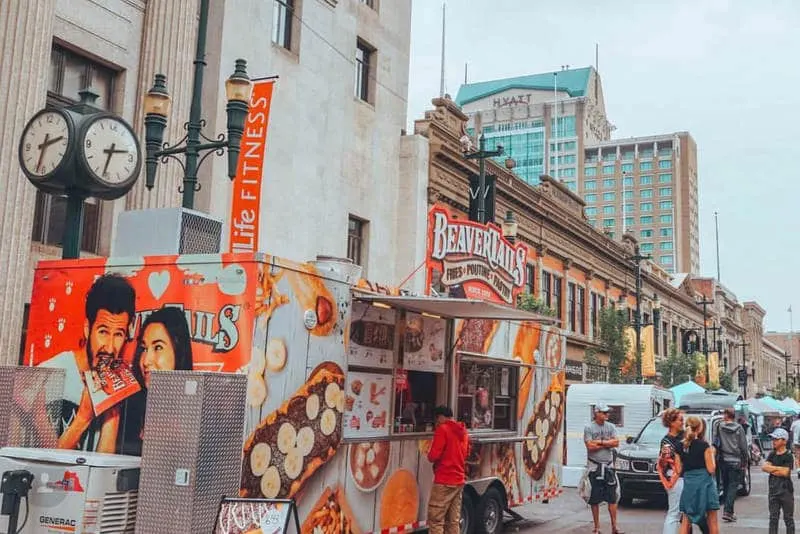 Downtown Calgary with beavertail food truck