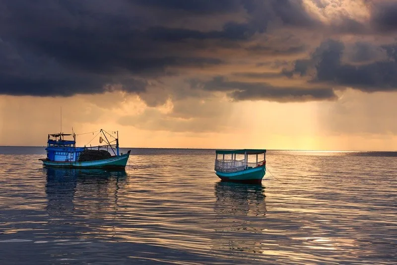 Fishing boats during sunset Phu Quoc