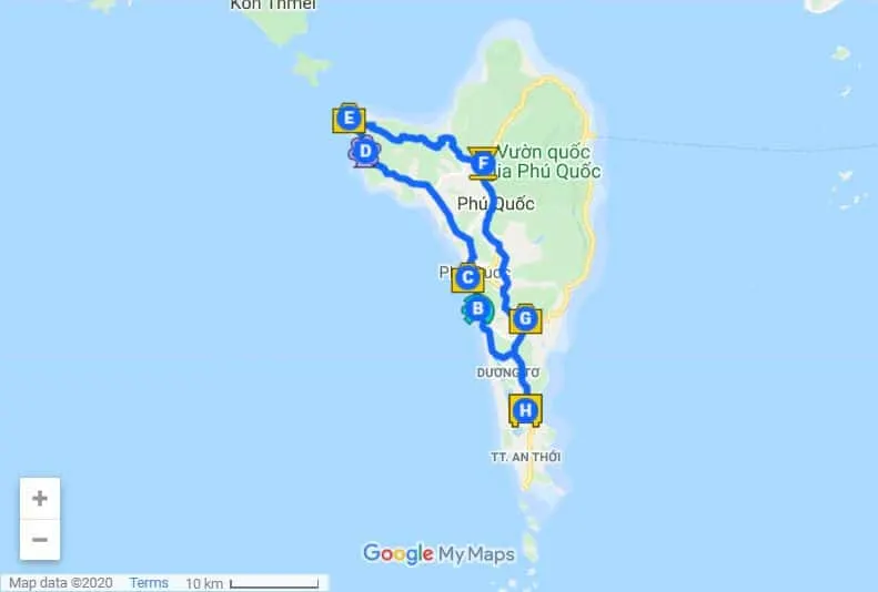 Phu Quoc itinerary map day 2