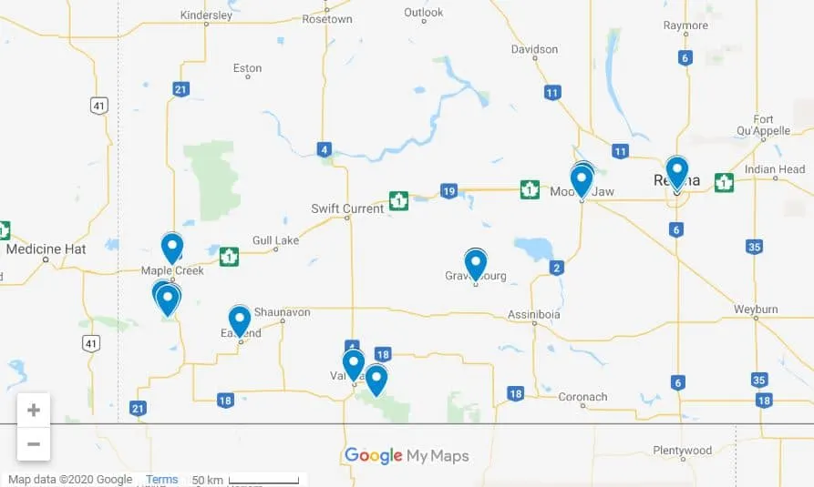 Saskatchewan road trip map