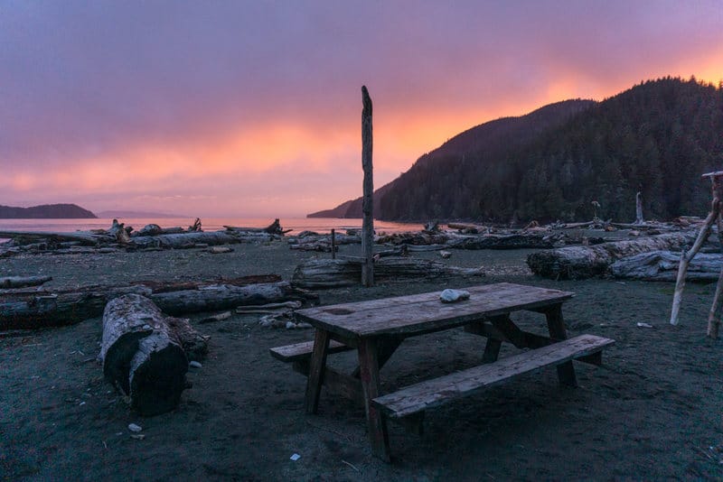 Sunset at Pacheedaht Campground on Vancouver Island