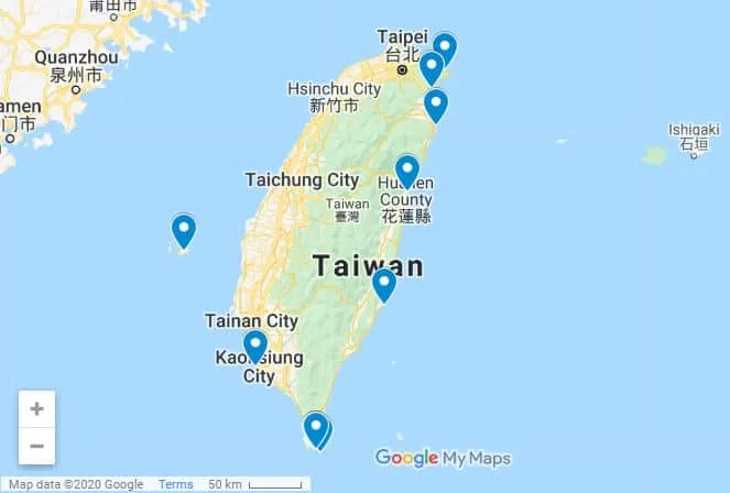 Taiwan beach map